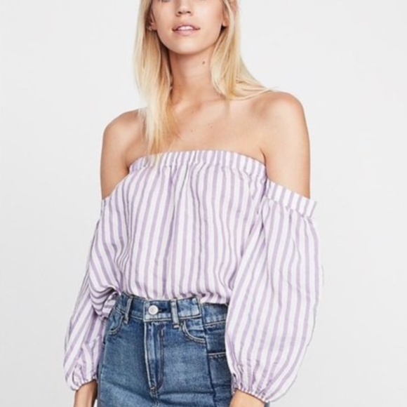 Express White and Purple Striped Off the Shoulder Blouse Size XS - Picture 1 of 4